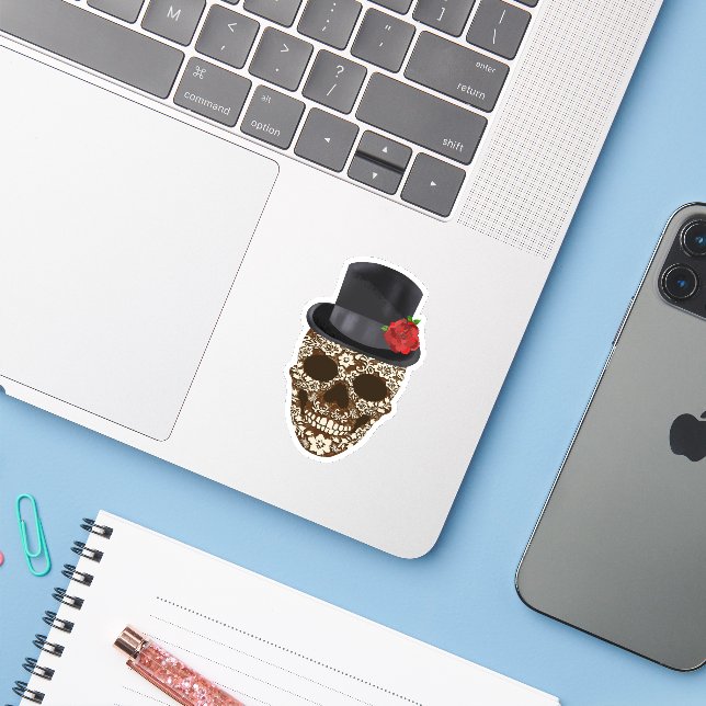 Sugar Skull Top Hat Red Rose (Laptop w/ iPhone)