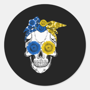 Sugar Skull Ukraine Sunflower Ukraine Ukrainian Fl Classic Round Sticker