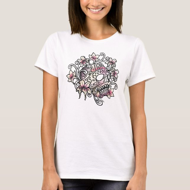 Sugar skull vines flowers T-Shirt (Front)