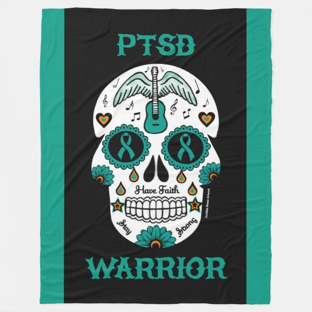 Sugar Skull/Warrior...PTSD Fleece Blanket (Front)
