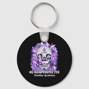 Sugar Skull We Wear Purple For Overdose Awareness Key Ring