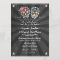 Sugar Skull Wedding Rustic Chalk Lights Invite
