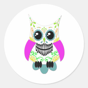 Sugar Skull White Multi Pink Owl Classic Round Sticker