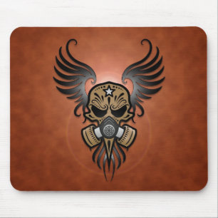 Sugar Skull with Gas Mask & Wings (brown) Mouse Pad