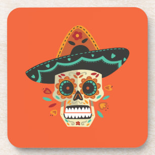 Sugar Skull with Hat Dia de Muertos Coaster