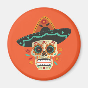 Sugar Skull with Hat Dia de Muertos Magnet