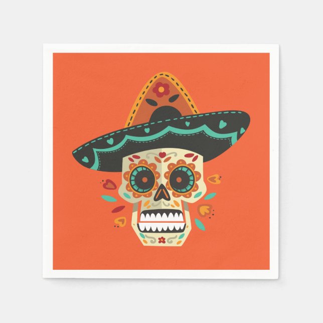Sugar Skull with Hat Dia de Muertos | Napkin (Front)