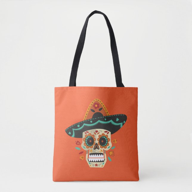 Sugar Skull with Hat Dia de Muertos | Tote Bag (Front)