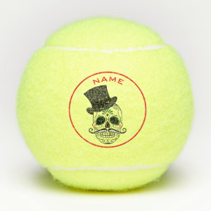 SUGAR SKULL WITH NAME AND TOP HAT TENNIS BALLS