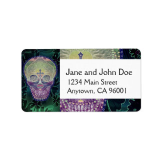 Sugar skull with rainbow colours, hearts label