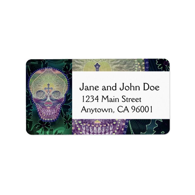 Sugar skull with rainbow colours, hearts label (Front)