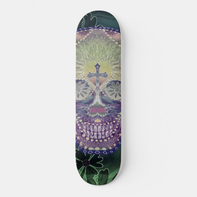 sugar skull with rainbow colours, hearts skateboard (Front)