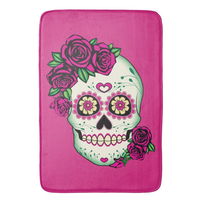 Sugar Skull with Roses Bath Mat (Front Vertical)