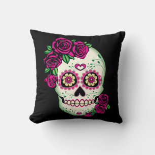 Sugar Skull with Roses Cushion