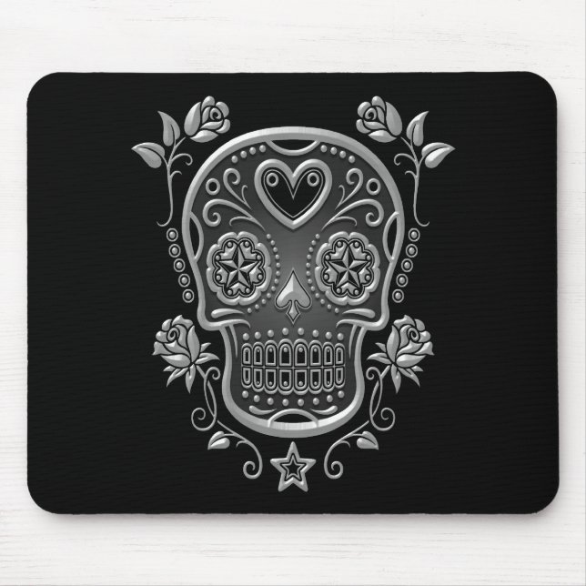 Sugar Skull with Roses, dark Mouse Pad (Front)