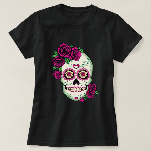Sugar Skull with Roses T-Shirt (Design Front)