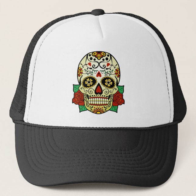 Sugar Skull with Roses Trucker Hat (Front)