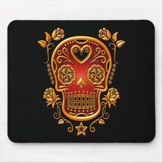 Sugar Skull with Roses, yellow and red Mouse Pad