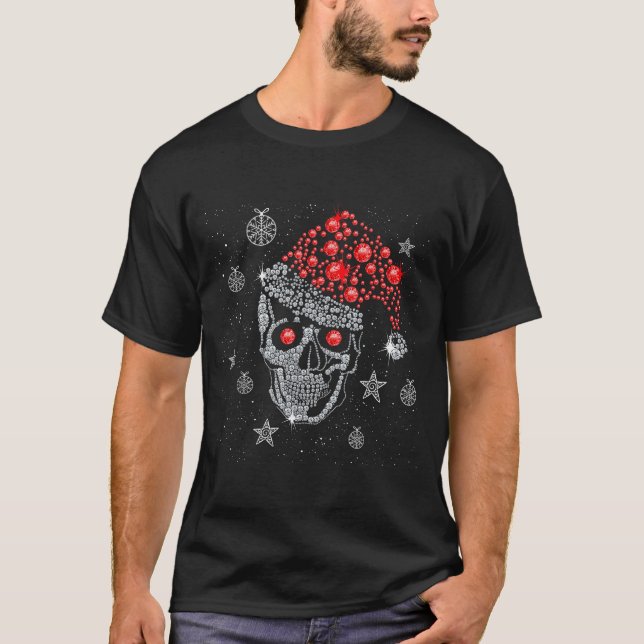 Sugar Skull With Santa Hat Tee Christmas Pajama Xm (Front)