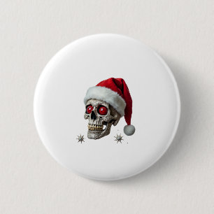 Sugar Skull with Santa Hat Tee Christmas Pajama Xm 6 Cm Round Badge