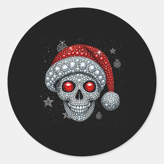 Sugar Skull With Santa Hat Tee Christmas Pajama Xm Classic Round Sticker (Front)