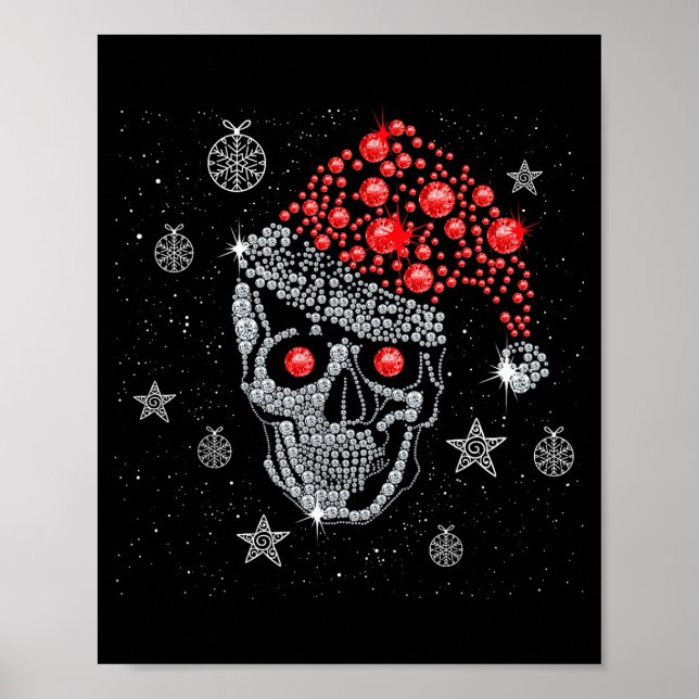 Sugar Skull With Santa Hat Tee Christmas Pajama Xm Poster (Front)