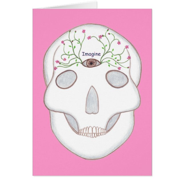 Sugar Skull with Third Eye and Flower Buds Cards (Front)
