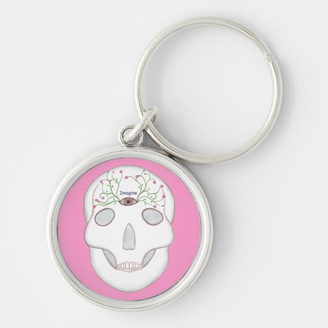 Sugar Skull with Third Eye, Flower Buds Keychains (Front)