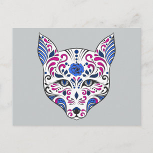 Sugar Skull Wolf Head Blue Purple Postcard