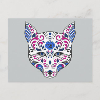 Sugar Skull Wolf Head Blue Purple Postcard