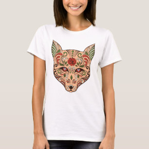 Sugar Skull Wolf Head Tan Mauve Rose T-Shirt