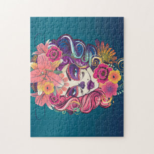 Sugar skull woman in flower crown portrait jigsaw puzzle