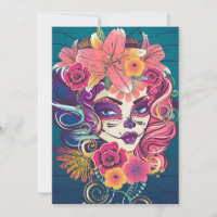 Sugar skull woman in flower crown portrait