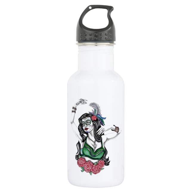 Sugar Skull Woman with Roses 532 Ml Water Bottle (Front)