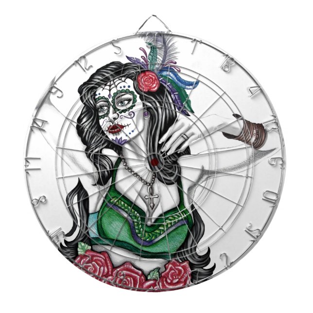 Sugar Skull Woman with Roses Dartboard (Front)