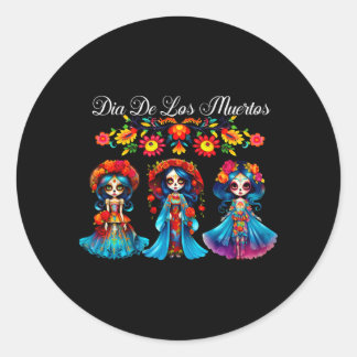 Sugar Skull Women Dia De Los Muertos Catrina Day Classic Round Sticker