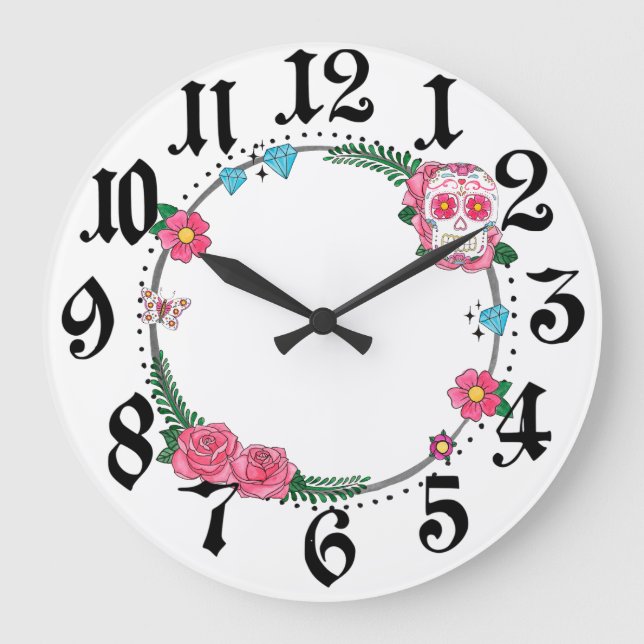 Sugar Skull Wreath Wall Clock (Front)