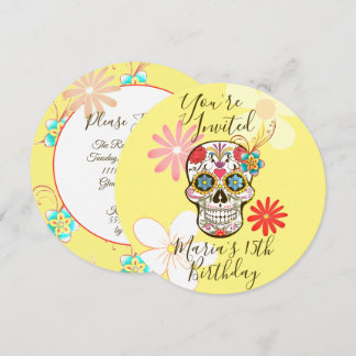 Sugar Skull Yellow, Rose Hippy Floral Invitation