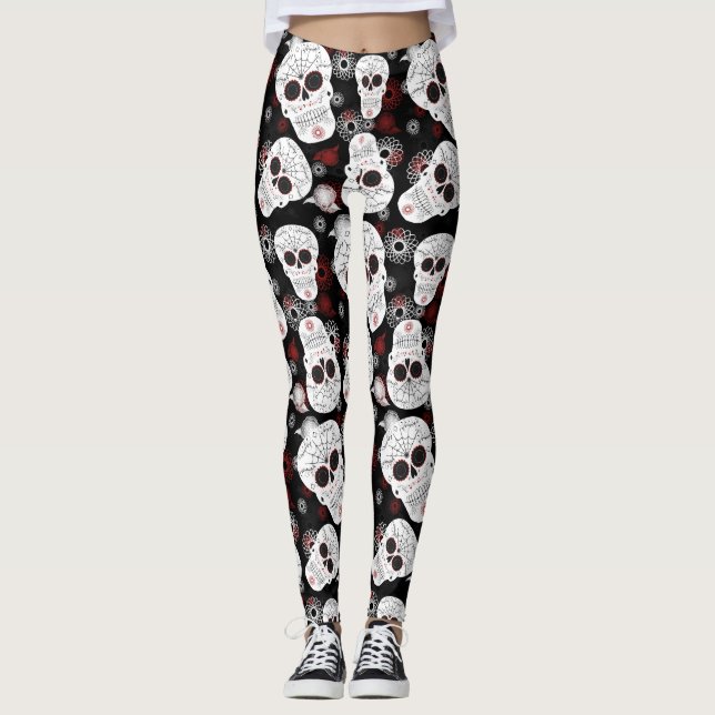 Sugar Skulls And Flowers Leggings (Front)