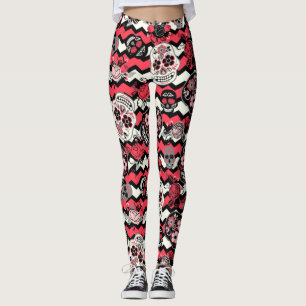 Sugar Skulls And Flowers Pattern Leggings