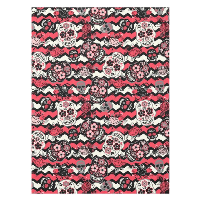 Sugar Skulls And Flowers Pattern Tablecloth (Front)