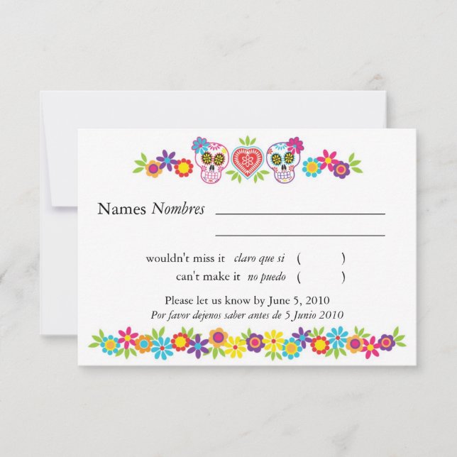 Sugar Skulls and Flowers RSVP Card (Front)