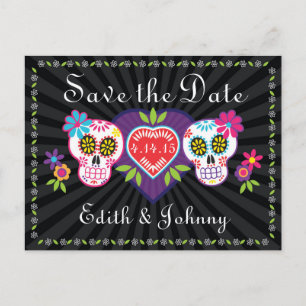 Sugar Skulls and Flowers Save the Date Announcement Postcard