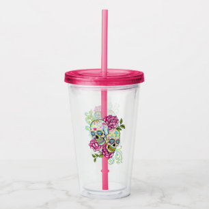 Sugar Skulls and Roses Acrylic Tumbler