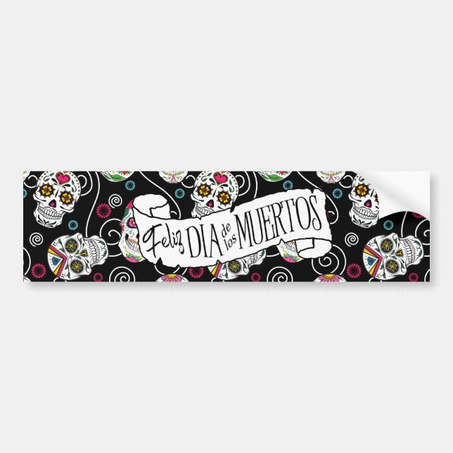 Sugar Skulls and Swirls Black ID725 Bumper Sticker (Front)