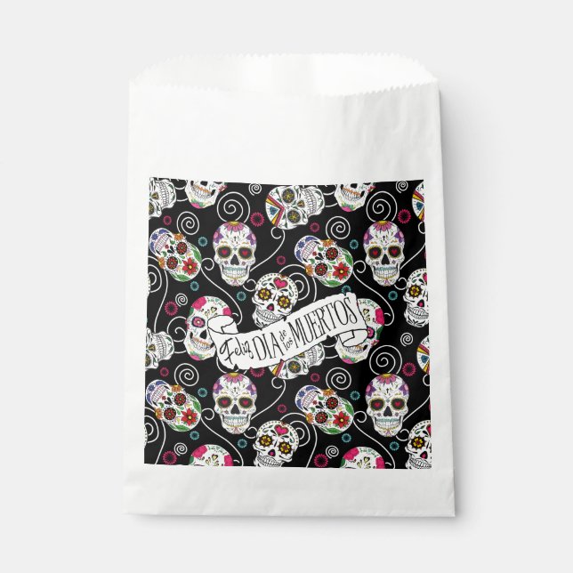 Sugar Skulls and Swirls Black ID725 Favour Bag (Front)