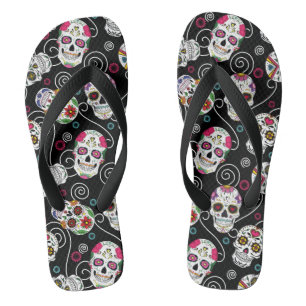 Sugar Skulls and Swirls Black ID725 Thongs