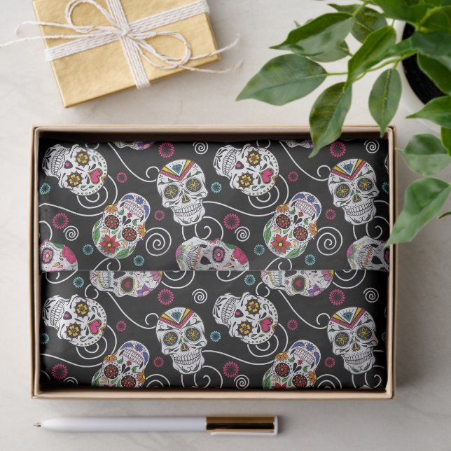 Sugar Skulls and Swirls Black ID725 Tissue Paper (Gift)