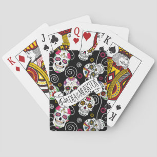 Sugar Skulls and Swirls Rose Black ID725 Playing Cards