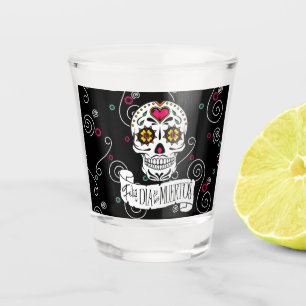 Sugar Skulls and Swirls Rose Black ID725 Shot Glass